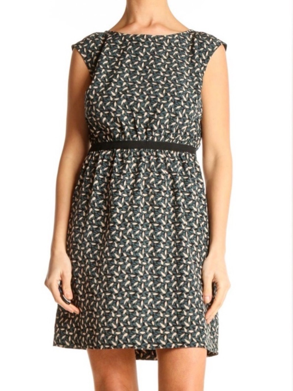 LOFT Floral Leaf Print Fit & Flare Dress Navy Blush Size S